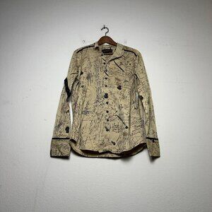 Y2K Lip Service Retro Tan Button Up Casual Shirt Men L Tan Brown Western Street